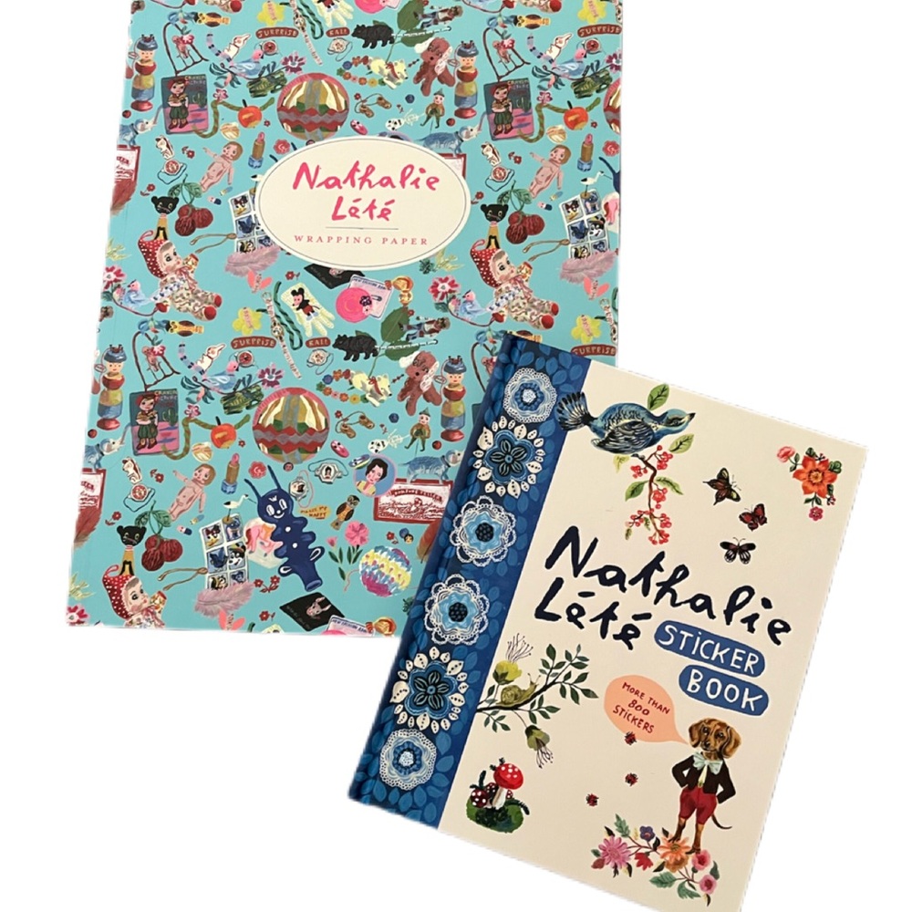 Lot of 2 Nathalie Lete 800 stickers Hardcover book and wrapping paper book.